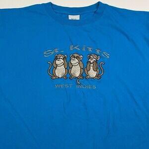 St. Kitts West Indies T-Shirt Mens XL Embroidered Monkey‎ Hear See Speak No Evil